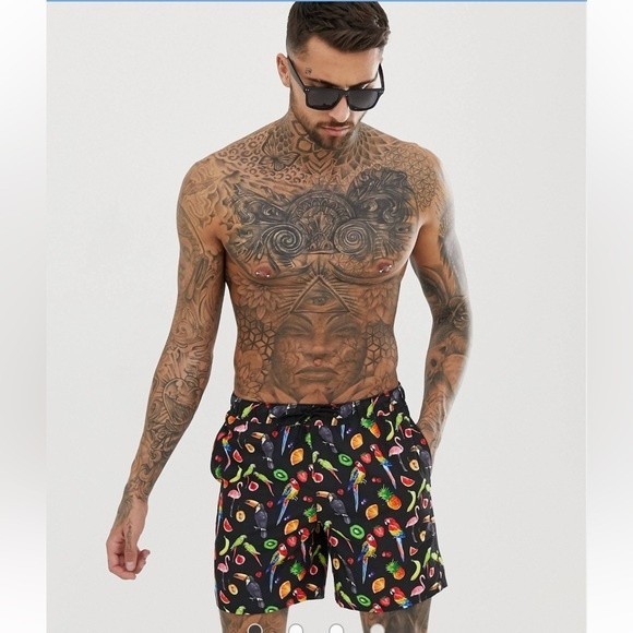 Asos Parrots and Fruit Theme Swim Trunks Size XL - Picture 2 of 14